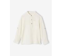 Chemise en gaze de coton personnalisable garçon manches retroussables écru 5A