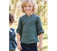 Chemise en gaze de coton personnalisable garçon manches retroussables vert 3A