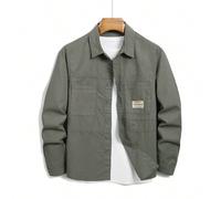 Chemise en jean ample à boutons pour hommes avec manches longues de base, deux poches et design de broderie de lettres. Cadeau pour petit ami, pour aller travailler, sortir, aller à l'université, pour
