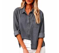 Chemise en jean noir avec bouton sur le devant et manches longues pour | Un col pointu et une patte de boutonnage complète définissent cette chemise en denim foncé, avec des manches qui peuvent être