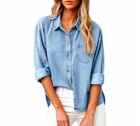 Chemise en jean noir avec bouton sur le devant et manches longues pour | Un col pointu et une patte de boutonnage complète définissent cette chemise en denim foncé, avec des manches qui peuvent être