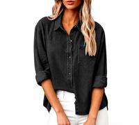 Chemise en jean noir avec bouton sur le devant et manches longues pour | Un col pointu et une patte de boutonnage complète définissent cette chemise en denim foncé, avec des manches qui peuvent être