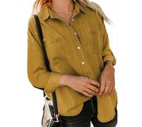 Chemise en Jean pour Femme Printemps Nouvelle Chemise Lâche Double Poche à Manches Longues Veste décontractée Polyvalente - Jaune - XL