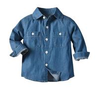 Chemise en jean pour garçons - Veste western décontractée en jean - Veste de cowboys à manches longues avec poches poitrine - Veste pour filles - Manteau d'hiver boutonné, bleu, 3-4 ans