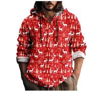 Chemise en laine lourde de couleur unie avec imprimé de Noël pour homme - Décontractée - Col rond - Modèle boutonné - Grande taille, E-Rouge, XXL