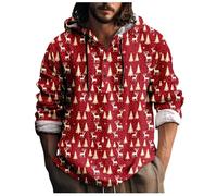 Chemise en laine lourde de couleur unie avec imprimé sur le thème de Noël pour homme, décontracté, col rond, modèle avec boutons, grande taille T-shirts de travail, P-brick rouge, 3XL