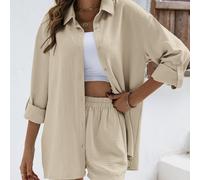 Chemise en lin à épaule tombante et short en lin. Ensemble en tissu de lin. Vêtements de retour à l'école. Vêtements d'automne pour femmes. Style "Old Money". Tenues d'enseignante. Vêtements professio