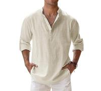 Chemise en Lin à Lacets pour Homme Costume Vintage médiéval décontracté à Manches Longues Viking Pirate Chemise (Beige,4XL) VD150