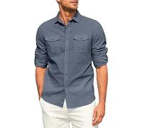 Chemise en lin à manches longues pour homme | Chemise de bureau d'affaires avec deux poches | Col rabattu boutonné | Coupe régulière Couleur unie Chemise de travail confortable et durable pour homme,