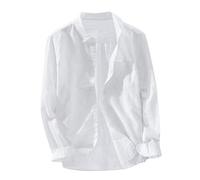 Chemise en lin à manches longues pour homme - Pour l'été - Manches longues - En coton - Couleur unie - Chemise de plage respirante - Chemise hawaïenne - Facile à boutonner - Légère - Pour adulte,