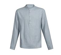 Chemise en lin coton Henley - Pour homme - Confortable - Poches - Décontractées - Manches longues - Pour homme - Col rabattu - Polo de luxe, b-gris, XXXXXL