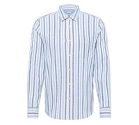 Chemise en lin et coton bleue à rayures avec une coupe slim et une poche M