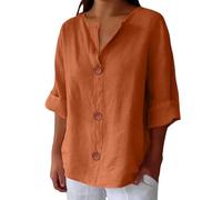 Chemise en Lin Femme Col V Boutonné Chemise Femme Manches Courtes Couleur Unie Respirant Blouse Été T-Shirts Tunique Chic Et Élégant Chemisier Grande Taille Haut Décontracté Tops Pas Cher