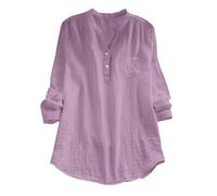 Chemise en Lin Femme Grande Taille Chemise Anti UV Femme Manche Longue Chemisier Outdoor Chemisiers Leger Haut Respirant Top Décontractés Loungewear Couleur Unie Vêtements avec Poche Chemisette