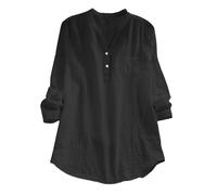Chemise en Lin Femme Grande Taille Chemise Anti UV Femme Manche Longue Chemisier Outdoor Chemisiers Leger Haut Respirant Top Décontractés Loungewear Couleur Unie Vêtements avec Poche Chemisette