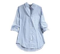 Chemise en Lin Femme Grande Taille Chemise Anti UV Femme Manche Longue Chemisier Vintage Chemisiers Vintage Blouse Plaid Haut avec Poche Et Bouton Top Revers Vêtements Revers Loungewear XXXXXL