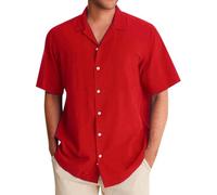 Chemise en Lin Homme Ete Hippie Vetement Hawaienne Col Mao Manche Courte Décontractée Manches Longues Chemisette Grande Taille Vêtements Courtes Tshirt pour T-Shirts À a Carreaux,Rouge,XL