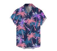 Chemise en Lin Homme Manches Courtes Boutonnée Coupe régulière décontractées Chemise de Plage Tee Shirt Chemiser pour été Hawaii Holiday Beach Party Chemises de Bowling Vintage en Coton