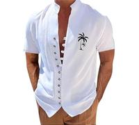 Chemise en Lin Homme Manches Courtes Été Coton Chemises Henley Shirt de Couleur Unie Leger Respirant Casual de Plage Boutonnée Vintage Couleur Unie Haut Grande Taille