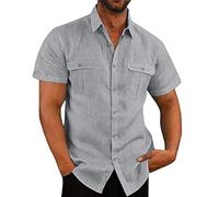 Chemise en Lin Homme Manches Longues Été Coton Chemises Henley Shirt de Couleur Unie Leger Respirant Casual de Plage Chemise en Lin Marron Foncé avec Manches Longues Col Mao Homme Respirant Haut Tops