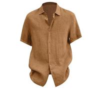 Chemise en Lin Homme Veste Été Coton Régulière Tee Shirt Bouton Écologique Bio Vêtements Grande Taille Chemises Lavable Machine Voyage Couleur Unie À Manches Courtes Motif Floral L Le Noir