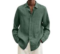 Chemise en Lin Hommes Printemps Automne Couleur Pure Simplicité Chemise Extérieure Hommes Affaires Causal Chemise Hommes Manches Longues Col Bouton Packet Chemise Hommes C-Green XXL