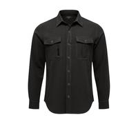 Chemise en lin pour homme - Coupe européenne - Col à revers - Manches longues - Quatre saisons - Portable - Plusieurs poches - Look extérieur - Respirant - Confortable - Chemise quotidienne, O Noir