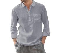 Chemise en lin pour homme, coupe régulière, uni, respirant, chemise de plage légère avec poche, hauts à manches longues, patte de boutonnage, chemise d'été décontractée, cool et confortable pour les