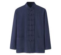 Chemise en lin pour homme, style chinois de combat, veste uniforme traditionnelle pour les arts martiaux Kung Fu, Tai Chi, Wushu, pour hommes et femmes, costume style Tang, vêtement médiéval, Marine