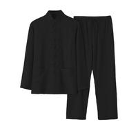 Chemise en lin pour homme Style chinois Tenue en lin Chemises + Pantalon en lin 2 pièces Kungfu Tenue Hommes Tai Chi Vêtements Respirant Costume Kungfu Coupe droite, Noir , L