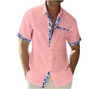 Chemise en Lin pour Hommes Lin Coton à Manches Courtes Chemises BoutonnéE DéContractéEs Shirts Patchwork Imprimé Haut Leger Respirant Chemise ÉTé Plage Grandes Tailles Chemises Classique T-Shirts