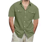 Chemise en Lin pour Hommes Top à Manches Courtes Boutonnée Coupe régulière Chemises décontractées Chemisier d'été en Lin de Plage Leger Respirant Haut Tops Chemise de Affaires Ample T shirt Pas Cher
