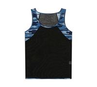 Chemise en résille transparente pour homme - Débardeur classique - Camouflage - Transparent - Doux - Sans manches - Coupe musculaire - Maillot de corps de sport - Clubwear, O bleu., M