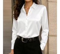 Chemise en satin à boutons pour femmes, nouvelle arrivée, mode, polyvalente, convenant à toutes les saisons, blanche, printemps L,M,S,XL,XXLUnicolorePolyester