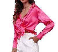 Chemise en Satin Chemise à Manches Longues en Satin Imitation Soie pour Femmes Frontière européenne et du Commerce extérieur Vêtements pour Femmes (L)