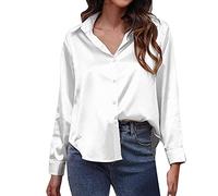 Chemise en satin pour femme Imitation soie Chemise à manches longues Frontière commerciale américaine européenne Vêtements pour femmes, Blanc., S