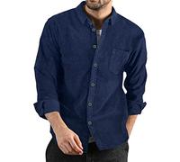 Chemise en velours côtelé décontractée pour homme, chemise classique à manches longues avec col rayé, boutonnée, coupe régulière, couleur unie, chemises pour le travail quotidien, pour les vacances
