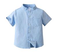Chemise Enfant Garçon et Fille 100% Coton Manches Courtes Col Boutonné avec Boutonnage Complet pour Vacances d'Été la Plage Pique-Nique Cole