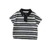 Chemise Estivale en rayée Manches Courtes col Classique pour garçons et Tout-Petits Haut décontracté Tendance Tenue Scolaire et Loisirs extérieurs adaptée aux Enfants de 2 à 12 (Black, 10-11 Years)