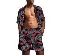 Chemise et Short 2 pièces à Manches Courtes imprimé Tropical pour Hommes Ensemble de Jogging Ensembles de Chemises de Plage hawaïennes