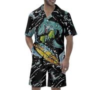 Chemise et Short boutonnés à Manches Courtes imprimé Requin pour Hommes Ensemble de Chemises 2 pièces Tenues d’été