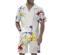 Chemise et Short hawaïens imprimés Perroquet pour Hommes Ensemble Survêtements d’été Chemises de Plage de Vacances à Manches Courtes Chemises de Plage 2 pièces