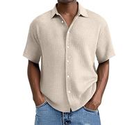 Chemise ete Chemise Homme Chemise Waffle Anti Transpiration Durable Lavage sans Deformation pour Rencontres Entre Amis Travail Quotidien Sortie Urbaine Beige M (m)