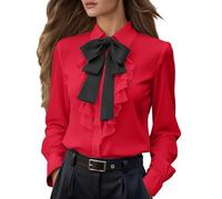 Chemise Ete Femme,Chemisier éLéGant à NœUd Papillon Et Ourlet à Volants pour Une Tenue SophistiquéE Et FéMinine Parfaite Aussi Bien pour Un Look DéContracté Que pour Un Style Plus DéContracté
