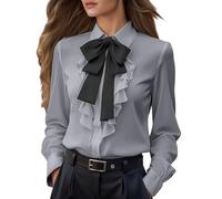 Chemise Ete Femme,Chemisier éLéGant à NœUd Papillon Et Ourlet à Volants pour Une Tenue SophistiquéE Et FéMinine Parfaite Aussi Bien pour Un Look DéContracté Que pour Un Style Plus DéContracté