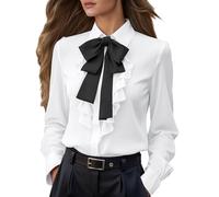 Chemise Ete Femme,Chemisier éLéGant à NœUd Papillon Et Ourlet à Volants pour Une Tenue SophistiquéE Et FéMinine Parfaite Aussi Bien pour Un Look DéContracté Que pour Un Style Plus DéContracté