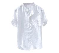 Chemise Ete Homme - Chemise en Lin pour Hommes Manches Longues en Coton et Lin Grande Taille Chemise Chemise Classique à col Montant Costume Homme Mariage Costume de Printemps