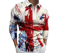 Chemise Été Homme - T-Shirt Décontracté en Coton Imprimé avec Drapeau du Jour De L'Indépendance pour Doux Et Confortable avec Col Rond Et Manches Longues (Light Blue XXL)