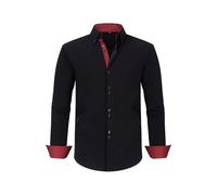Chemise extensible à quatre voies pour homme à pois avec blocage de couleur - Chemise à double boutonnage - Vêtements pour hommes - Chemise à manches uniques, Noir , S