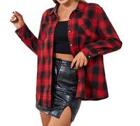 Chemise Femme a Carreaux Chaude en Flanelle Blouse Chic avec Bouton à Manches Longues Coupe Classique Décontractée Automne Hiver Mode Veste Cardigan 2026